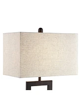 Todd Modern Minimalist Table Lamp with Usb and Ac Power Outlet in Base 30" Tall Bronze Rectangular Oatmeal Fabric Shade for Living Room Bedroom H