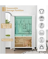 Storage Wardrobe Cabinet Mobile Armoire Closet with Hanging Rod & Adjustable Shelf