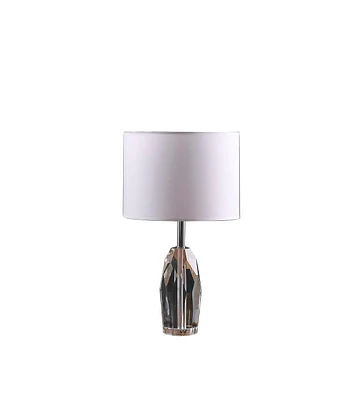 19" Dodecahedron Solid Crystal Prism Table Lamp In Chrome Silver