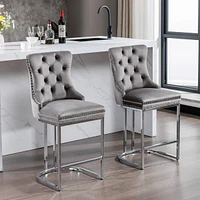 Modern Gray Velvet Bar Stools Set Of 2