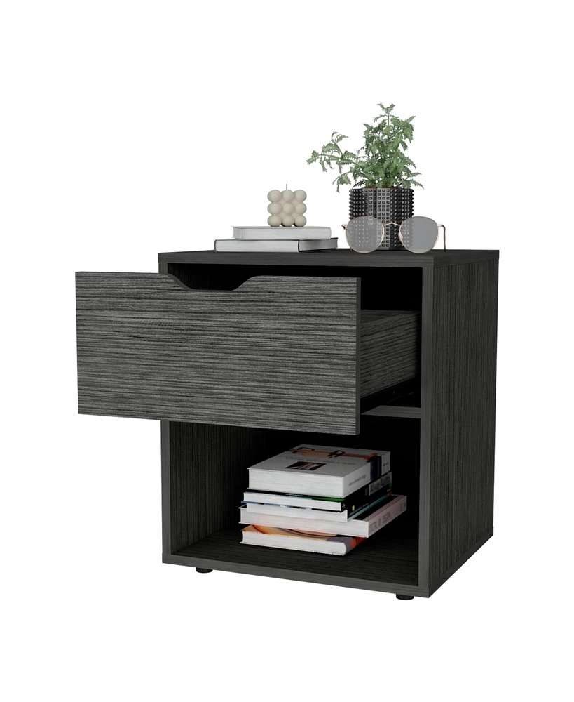Fm Furniture Elliott Nightstand with Elegant Drawer and Open Shelf
