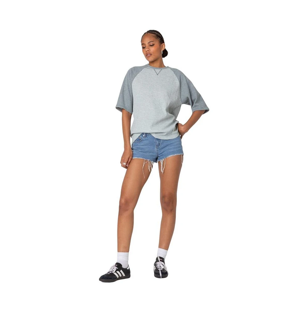Women's Oversized Raglan Waffle T Shirt