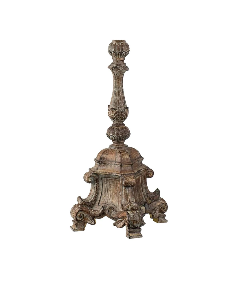 Rustic French Country Traditional Style Floor Lamp Standing 62" Tall Faux Wood Antique Candlestick Beige Silk Fabric Bell Shade Decor for Living Room