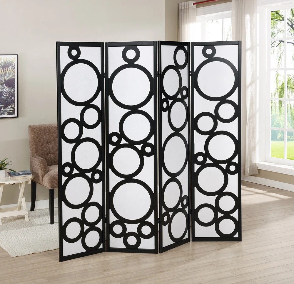 Arvada 4-Panel Wood Room Divider with Circle Pattern