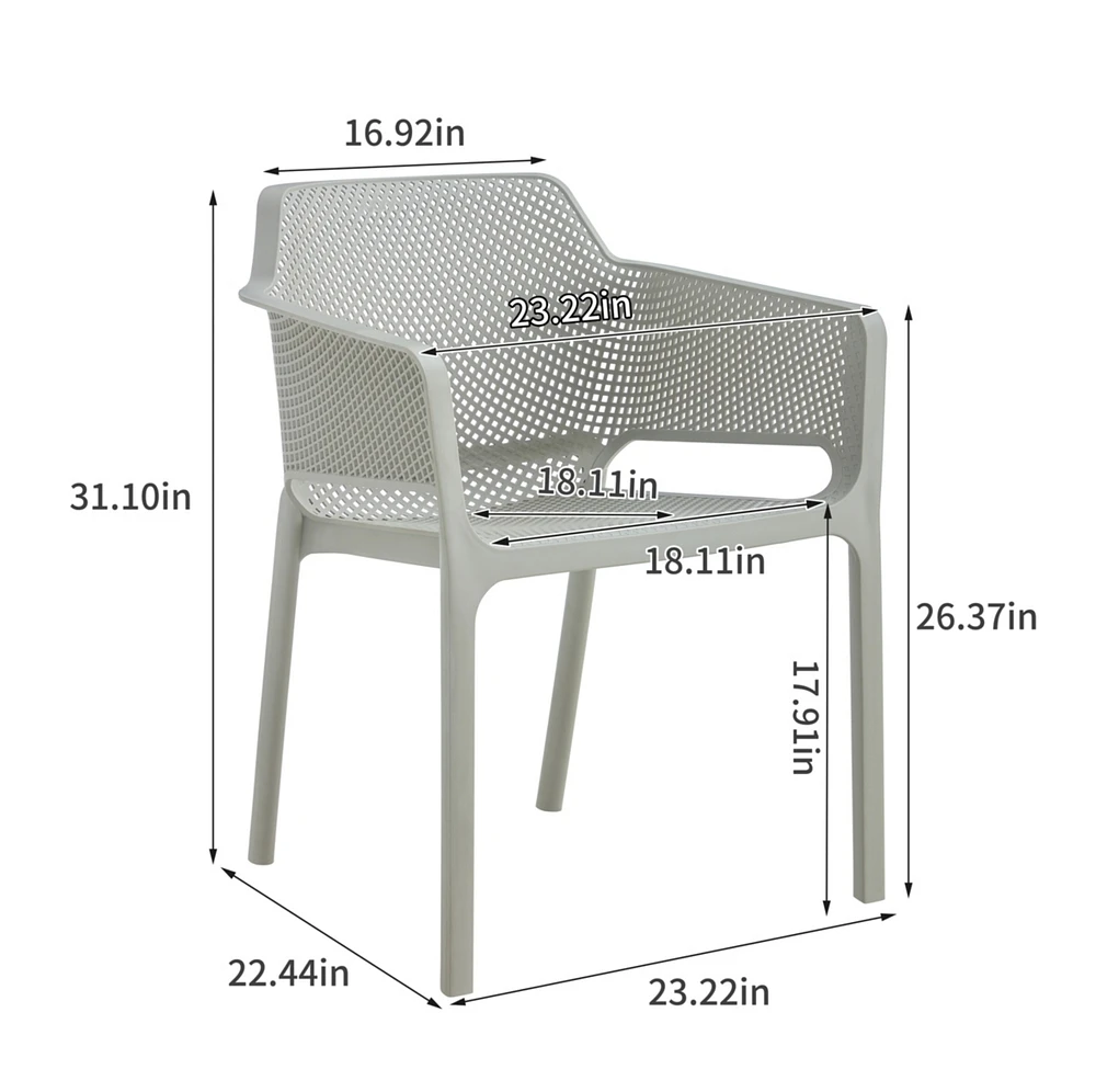 Streamdale Furniture 3 piece plastic arm chair Bistro Grs Premium Ocean Plastic, Light grey