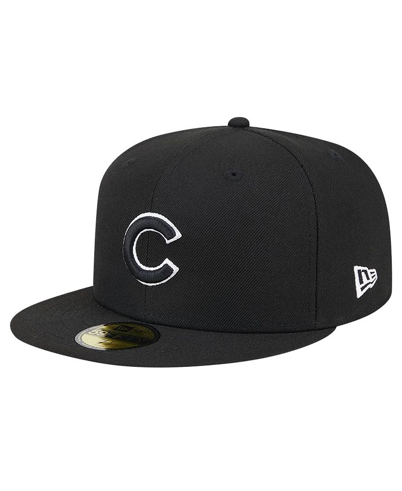 New Era Men's Black Chicago Cubs Logo 59FIFTY Fitted Hat