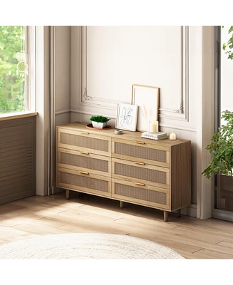 Natural Rattan Dresser with Ample Storage and Anti-Tip Safety