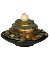Pyramid 10" High Small Zen Modern Indoor Decor Slate Stone Tabletop Fountain with Light Waterfall Feng Shui Ball Rock Water Feature for Desk Rela