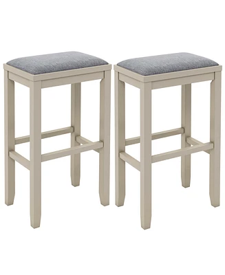 Costway Set of 2 Upholstered Bar Stools Wooden Bar Height Dining Chairs