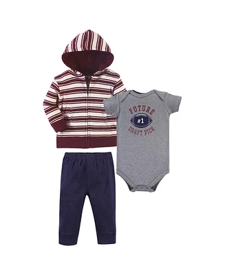Hudson Baby Boys Cotton Hoodie, Bodysuit or Tee Top and Pant Set