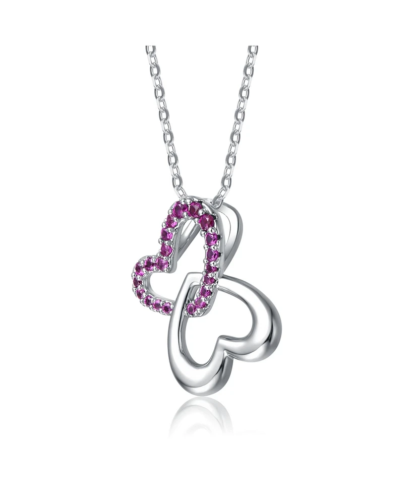 GiGiGirl Sterling Silver Cubic Zirconia Double Heart Butterfly Pendant Necklace