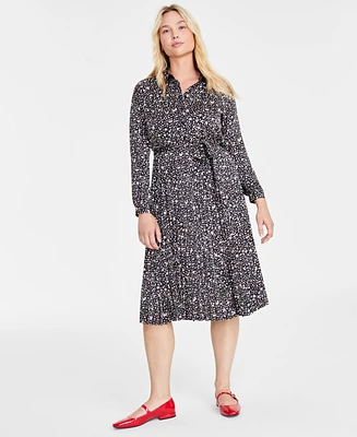 On 34th Women's Long-Sleeve Pleated Shirtdress