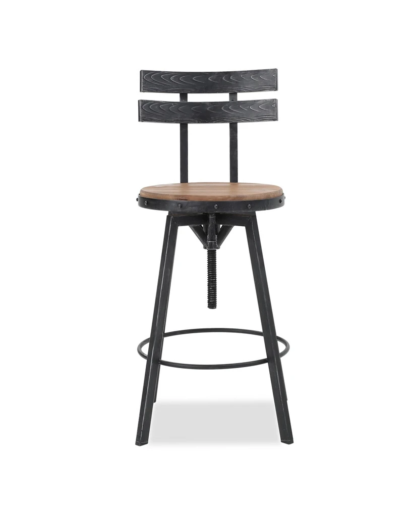 Rustic-Chic Barstool Fir Wood Seat, Metal Frame