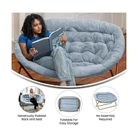 Janey Folding Double Saucer Chair With Steel Frame For Dorm, Living Room, Or Bedroom