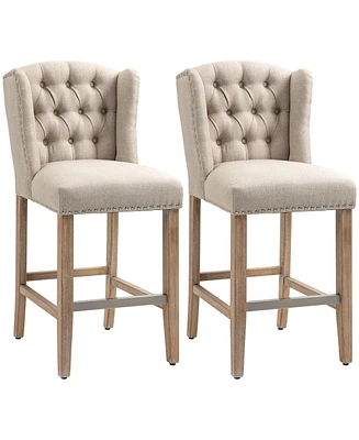 Homcom Counter Height Bar Stools Set of 2 with Wood Legs, Beige