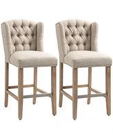 Homcom Counter Height Bar Stools Set of 2 with Wood Legs, Beige