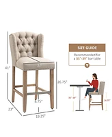 Homcom Counter Height Bar Stools Set of 2 with Wood Legs, Beige
