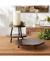 Tree Disc Pedestal Tray Set – Natural Wood Riser Stands for Rustic Centerpiece or Display Decor