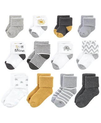 Hudson Baby Baby Boys Hudson Unisex Grow With Me Socks 12pk, Sunshine, 0-24 Months