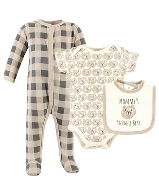 Hudson Baby Boys Unisex Cotton Sleep and Play, Bodysuit Bandana Bib Set, Gray Clouds, 6-9 Months
