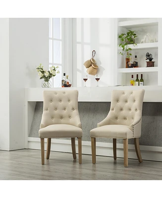 Button Tufted Solid Wood Wingback Hostess Chairs with Nail Heads Set of 2