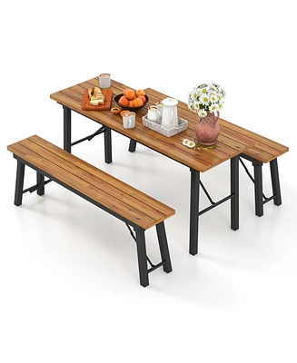 Folding Picnic Table & Bench Set Dining Table with Metal Frame for 4 or 6 Persons