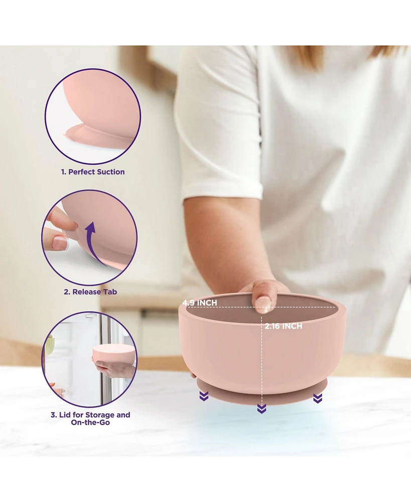 Sperric Toddler Bowls with Suction, Silicone Feeding Set Suction Bowl Lids and Spoons, Bpa Free 0-6 Months Essentials