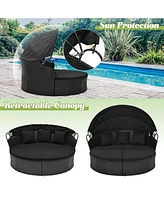Patio Round Daybed with Retractable Canopy Rattan Sectional Seating