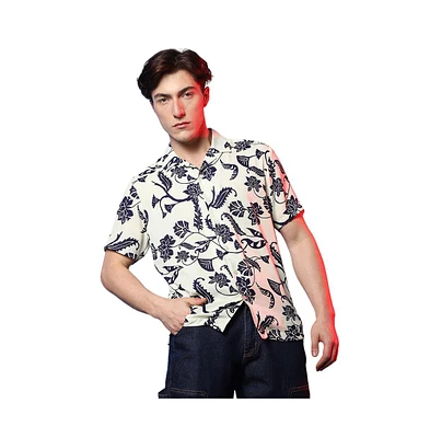 Men's Midnight Black & Ivory White Contrast Flower Shirt