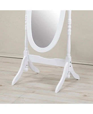 Traditional Queen Anna Style Wood Floor Cheval Mirror, White Finish