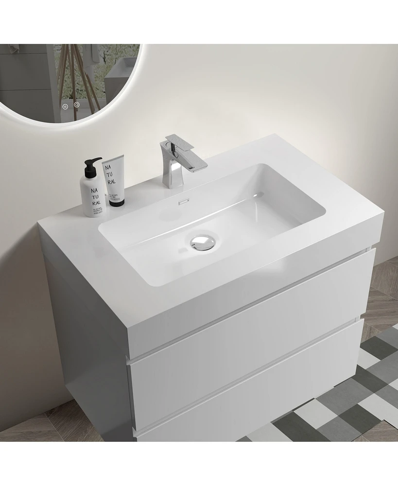 Glossy White Integrated Basin: Modern Solid Surface Marvel