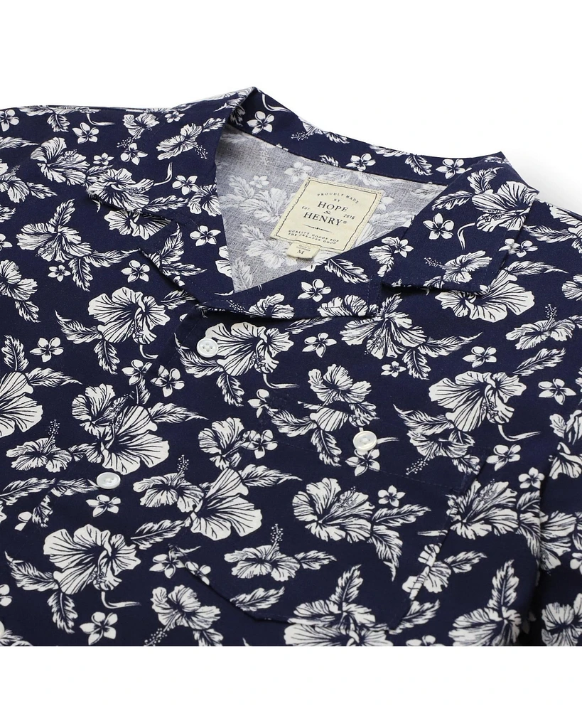 Hope & Henry Mens' Linen Short Sleeve Camp Shirt