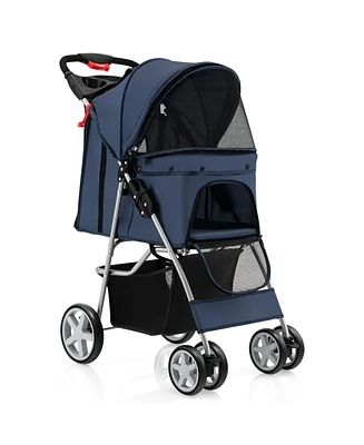 Pet Stroller Folding with Storage Basket and Adjustable Canopy – Easy to Maneuver Dog