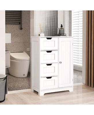 White Freestanding Storage Cabinet with Adjustable Shelves, Drawers, and Door