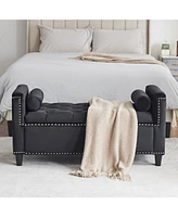44.5" Queen Velvet Button Bedside Bench with Armrests and Nailhead Trim