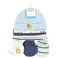 Hudson Baby Boys Soft Cotton Beanie and Anti-Scratch Hand Mitts