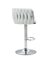 360° Swivel Bar Stools with Woven Back & High-Rebound Cushion (Set Of 2)