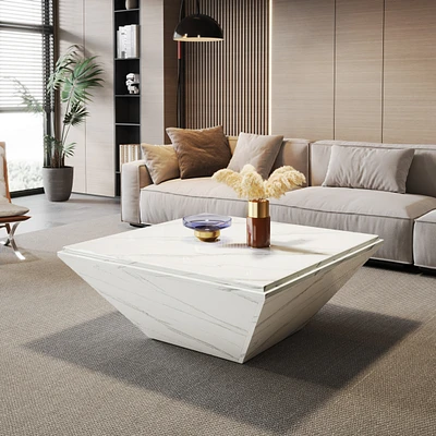 Tribesigns Coffee Table, 35.43-Inch Square Coffee Table with Faux Marble Tabletop, Modern Center Table for Living Room, Large Engineered Wood Cocktail