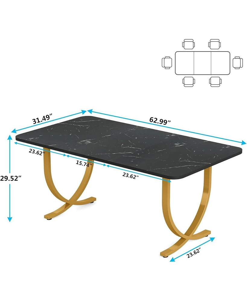Tribesigns Rectangular Dining Table for 4, 63 Inches Modern Kitchen with Faux Marble Top and Metal Legs Room,
