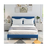 Queen Upholstered Platform Bed with Button Tufted Headboard