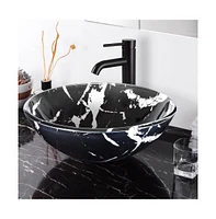 Aquaterior Bathroom Round Tempered Glass Vessel Sink w/ Orb Faucet Mounting Ring