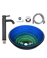 Aquaterior Tempered Glass Vessel Sink w/ Orb Single Handle Faucet Mounting Ring