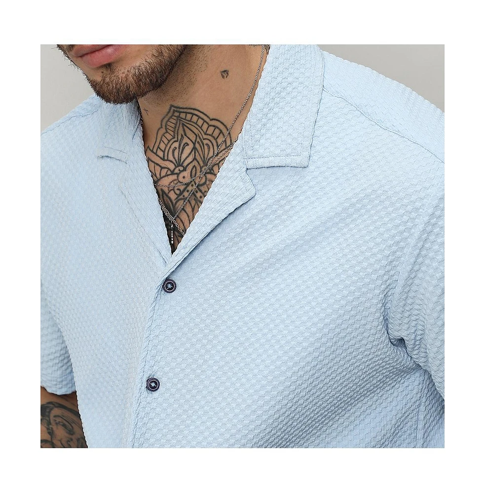 Men's Light Blue Self-Design Block Shirt