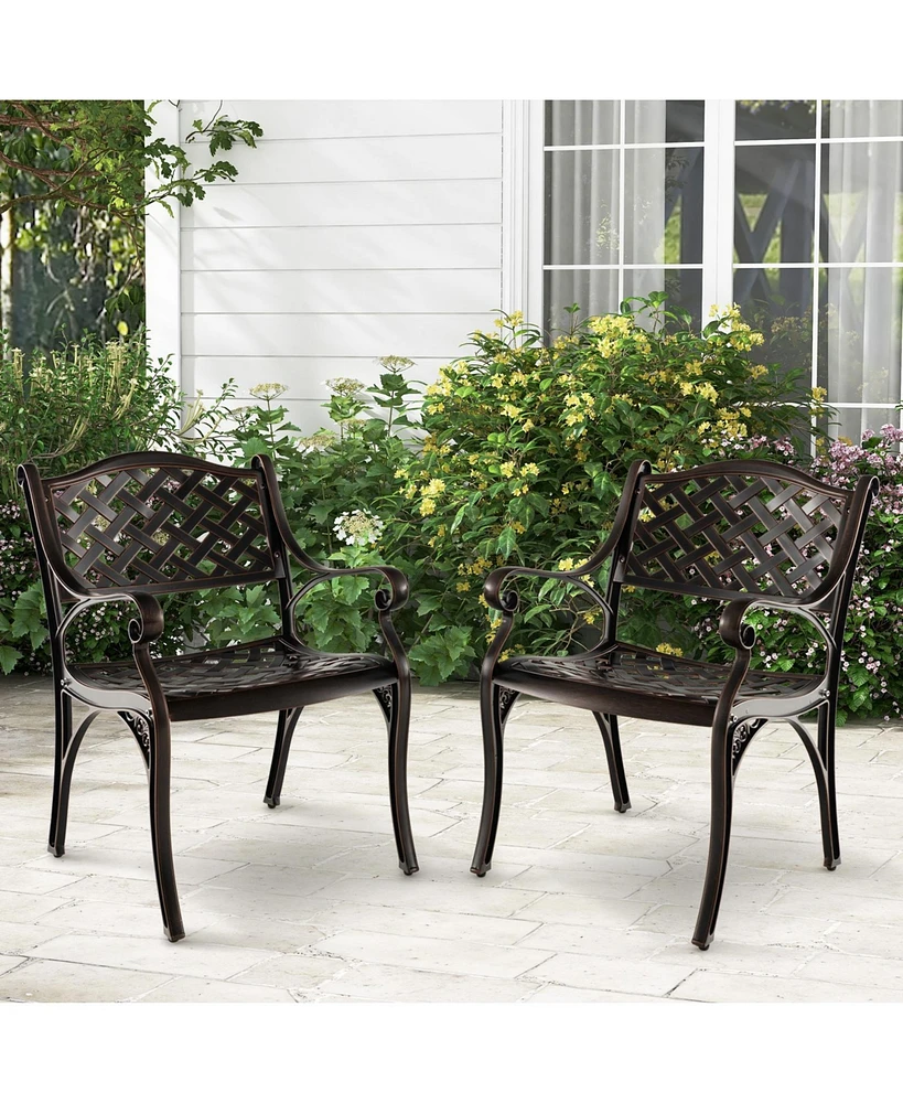 Vebreda Cast Aluminum Dining Chairs Set of 2 with Patio Chairs Armrests Flower Pattern