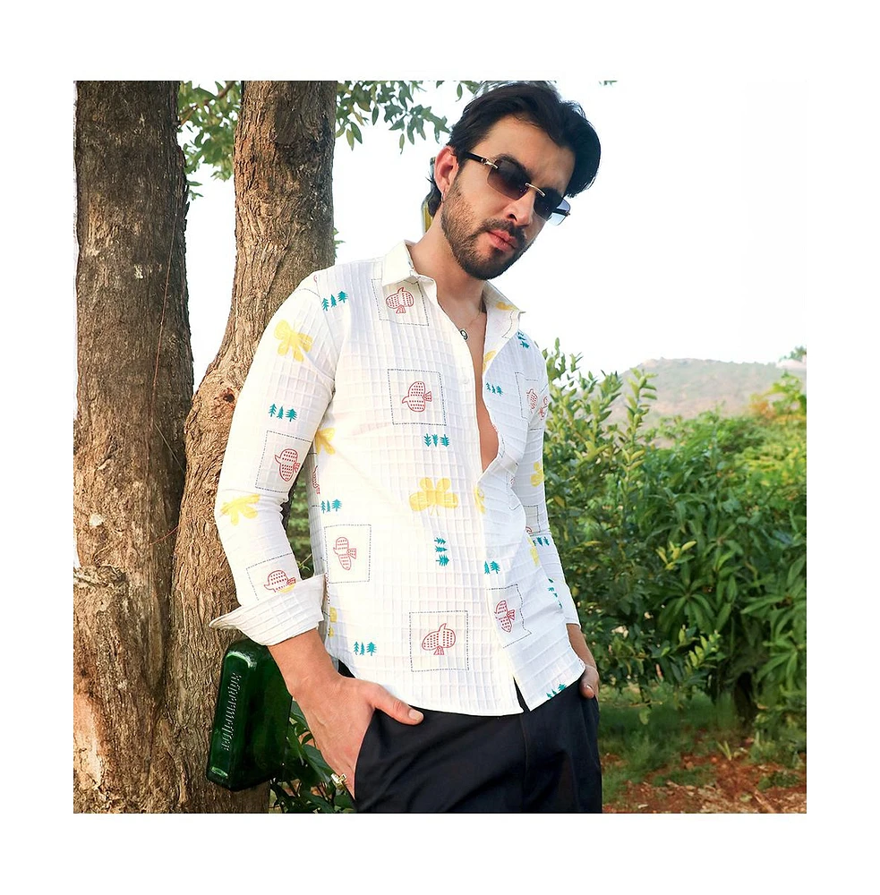 Campus Sutra Men's Chalk White Butterfly Pine Shirt