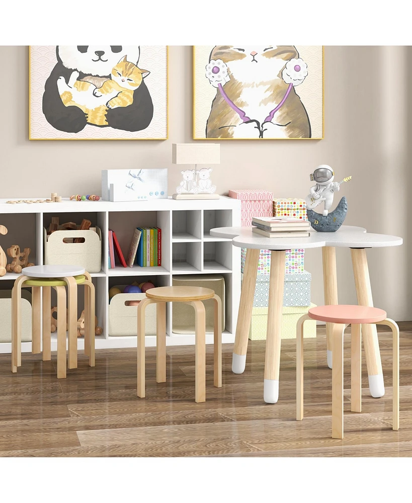 Sugift Set of 4 Bentwood Stackable Stools Dining Stools with Round Tops
