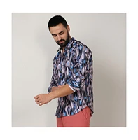 Men's Sky Blue & Moon Grey Ikkat Shirt