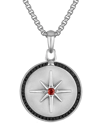 Bulova Marc Anthony Men's Orange Sapphire (1/8 ct. t.w.) & Black Diamond (1/4 ct. t.w.) North Star Pendant Necklace in Sterling Silver-Plate, 24" + 2"