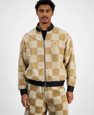 Hugo by Boss Men's Naliso Relaxed Fit Zip-Front Checkered Track Jacketed