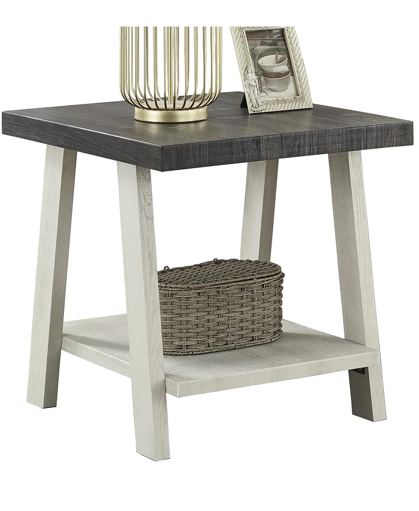 Two-Tone Wood Shelf End Table in Weathered Charcoal and Beige